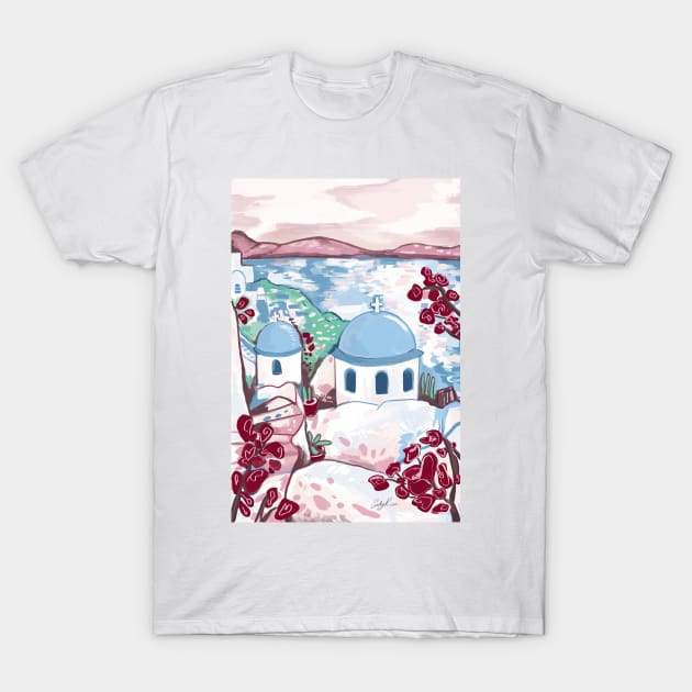 Santorini Greece by Cindy Rose Studio T-Shirt by cindyrosestudio